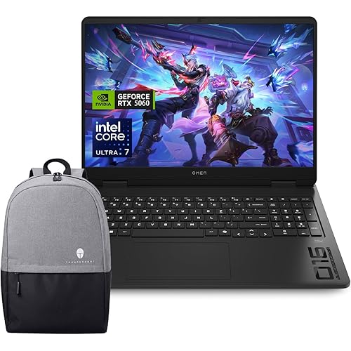 HP OMEN 16 Ultra Slim RTX 5060 2025 AI Pro Gaming Laptop, 16" FHD+ 144Hz, Intel Ultra 7 255H(Beats Intel i7-14700), NVIDIA RTX 5060, 32GB DDR5 RAM, 1TB SSD, Bundle with Thunderobot 17.3 Gen 4 Backpack