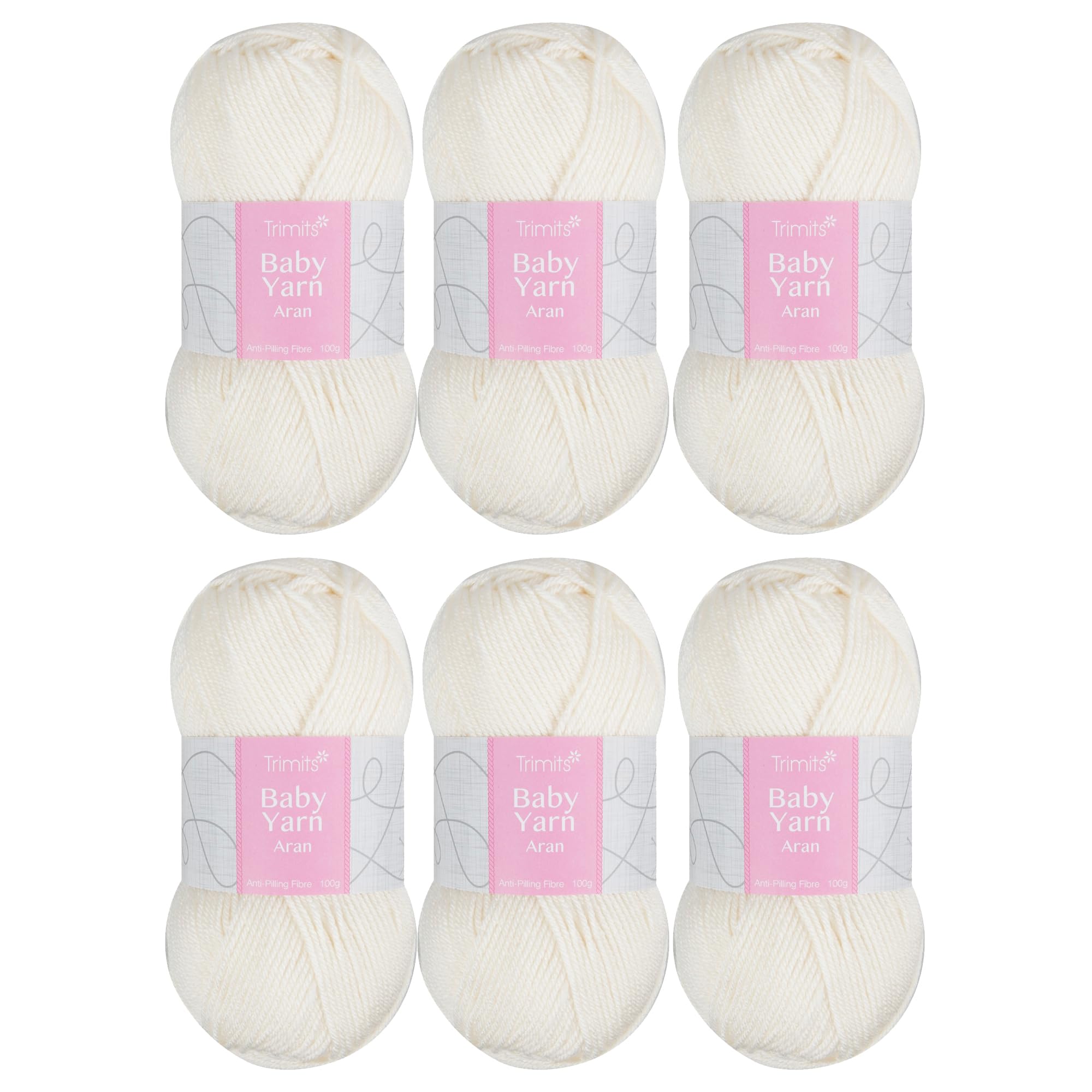 Trimits Yarn - Baby Aran Knitting Crochet Yarn - Acrylic - 165m - Cream