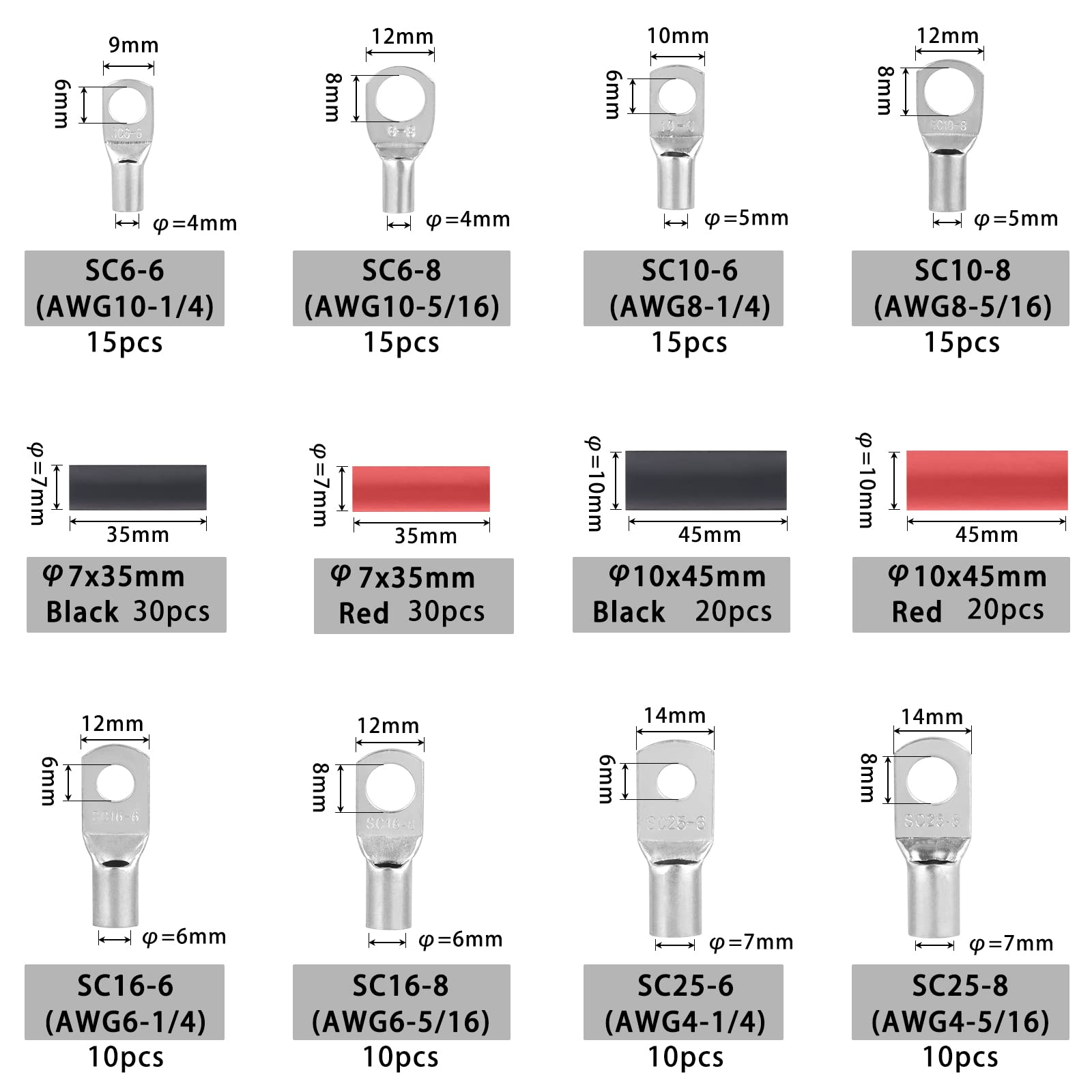 SET 150pz CONNETTORI TERMORESTRINGENTI GUAINE IMPERMEABILI TERMORETRAIBILI