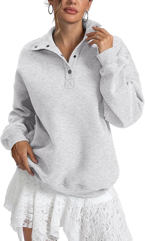 EasyGala Womens Fleece Sweatshirts Oversized Henley Neck Pullover Tops 2026