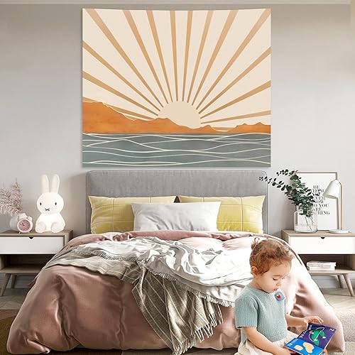 Miniatura 7 de Tapiz bohemio para colgar en la pared para dormitorio, estético, bohemio, amanecer, mar, tapices vintage para sala de estar, tapiz retro hippie arco