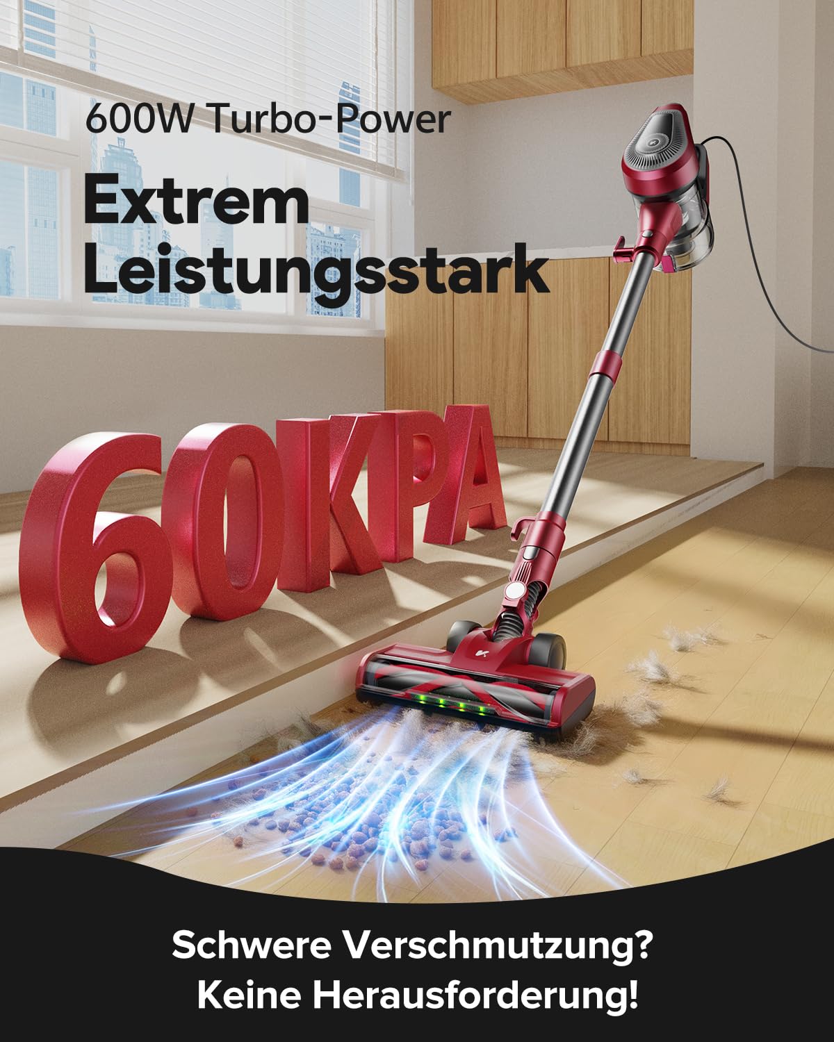 Vexilar C8 Staubsauger mit Kabel, 60KPa & 600W Starke konstante Saugkraft, Staubsauger beutellos, 7m Kabel, Selbststehend, Anti-Tangle-Bürste, Handstaubsauger für Tierhaare, Fugen & Hartböden