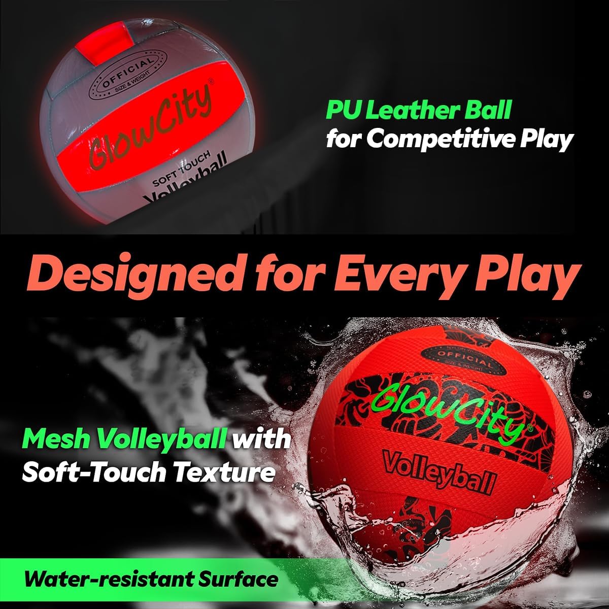 GlowCity LED Volleyball - Size 5 Light Up Glow in The Dark Volleyball with Pump and Batteries, Water-Resistant for Beach and Pool Play, Great Gift in a Colorful Box - Image 4