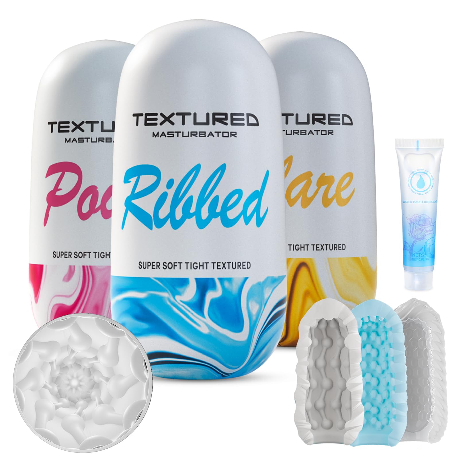 Masturbeuse Homme Sex Toys - 3 Masturbateurs Masculins Simulé Poche Chatte Vaginette Ultra Réaliste Sextoy, 3 Silicone Textures Tridimensionnelles Masturbateur Couple & Femme Plaisir Objet Toy