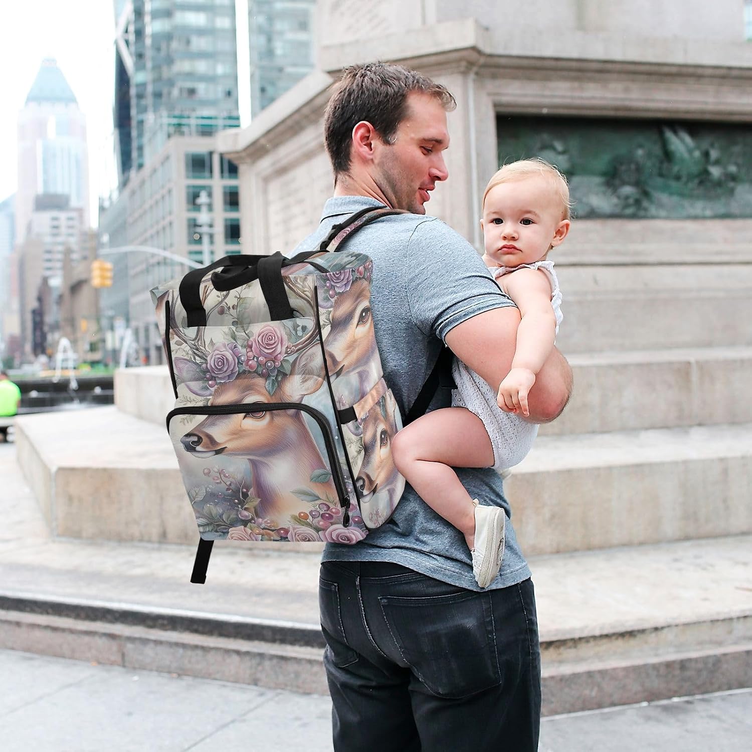 SUABO Baby Diaper Bag Backpack Beautiful Deer Roses Large Bag Waterproof Travel Diaper Bags for Moms and Dads