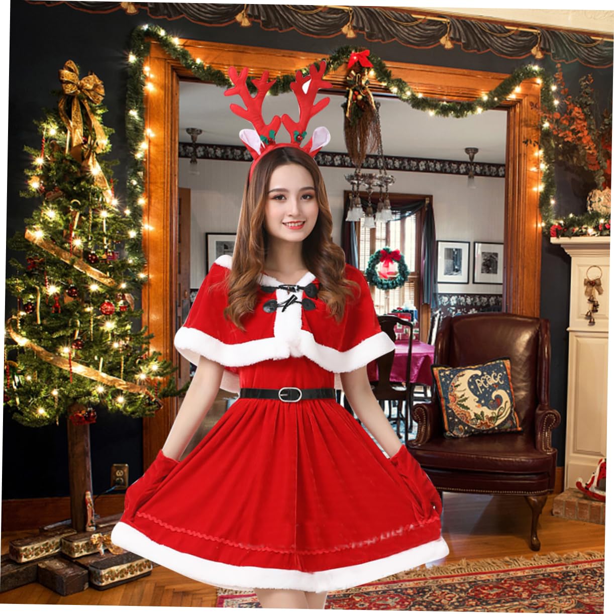 LIFKOME disfraz de navidad señora. traje de papá noel señoras santa vestido disfraces navideños christmas dress adorable vestido de belleza de alce traje de cosplay de navidad