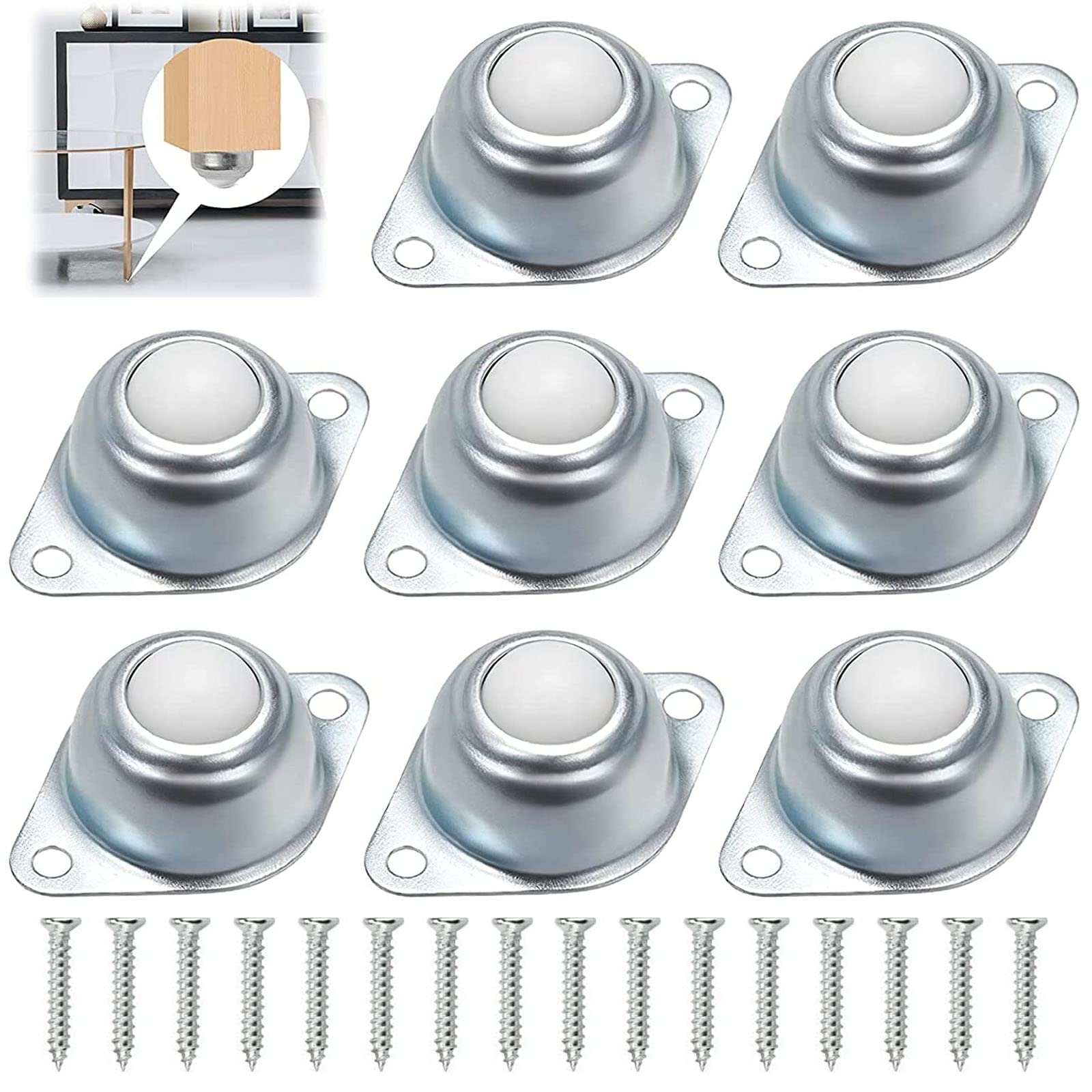 8 Pezzi Ruote A Sfera Per Trasferimento - Unitá Con Cuscinetti, Carico 10-15kg Cadauna, Argento - Foto 10