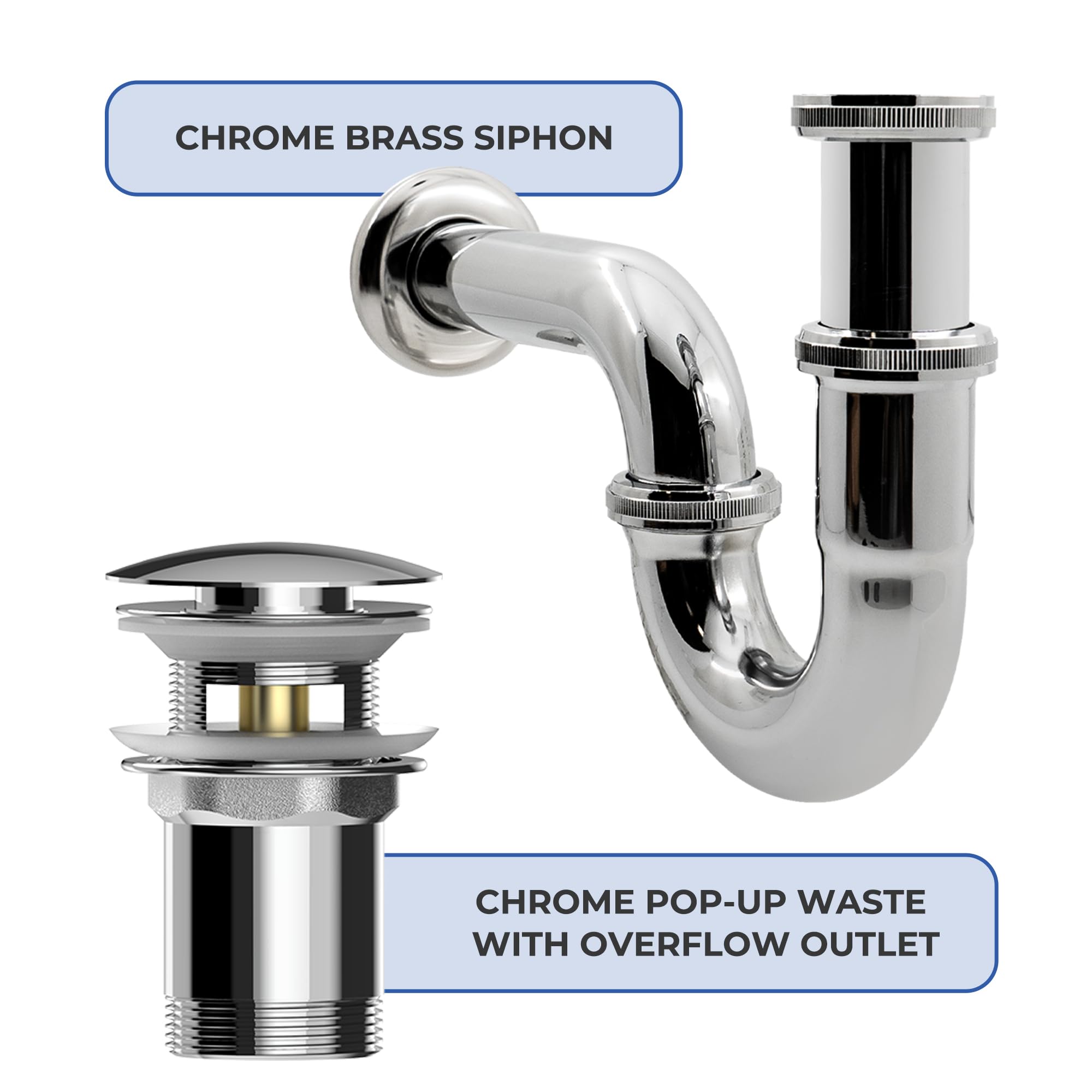 VANCOCO Basin Waste Assembly with Overflow (Chrome), Universal Basin Waste Trap with Pop-up Waste Valve - Image 4
