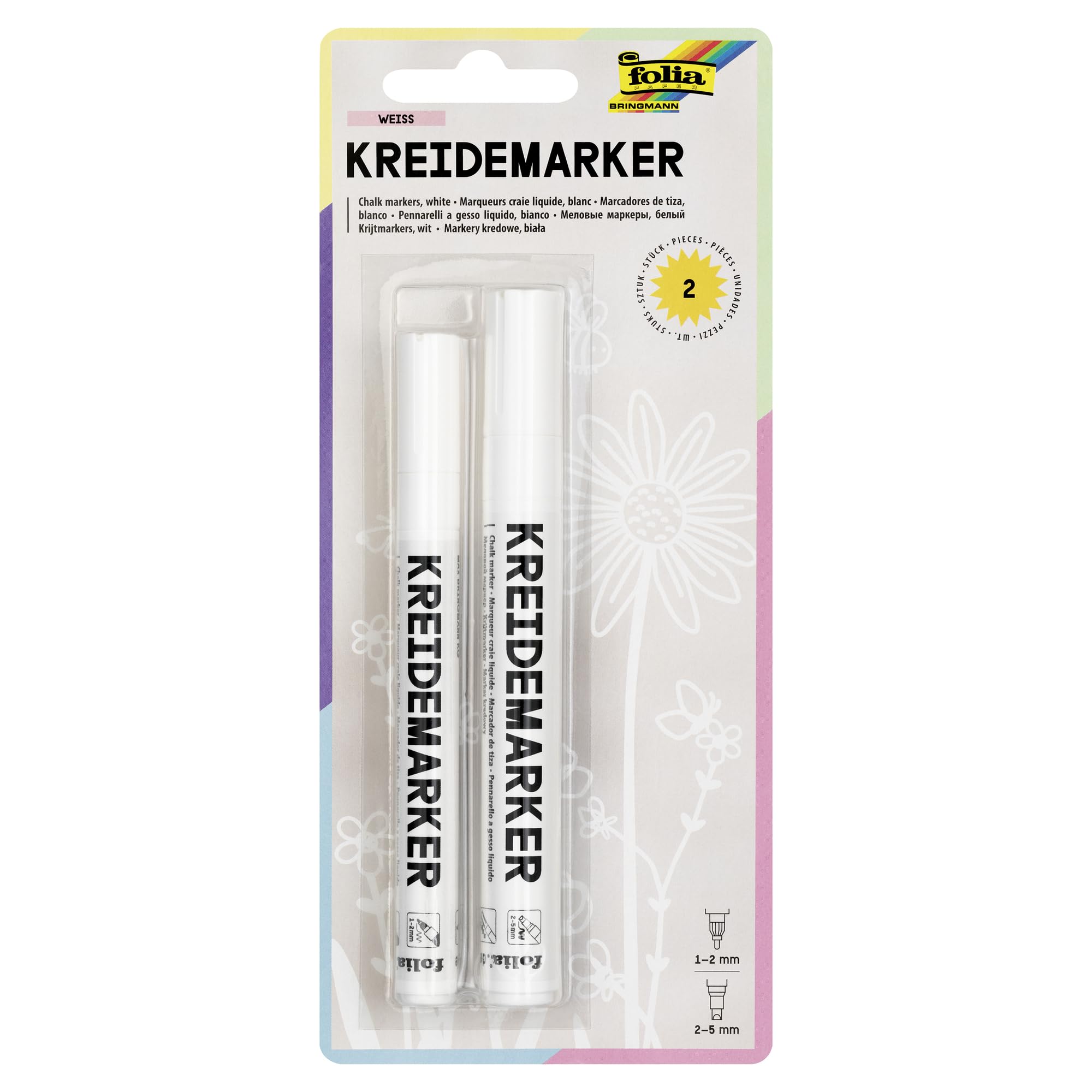 Folia 390200 Chalk Marker Set of 2 White Tip 1-2 mm and 2-5 mm