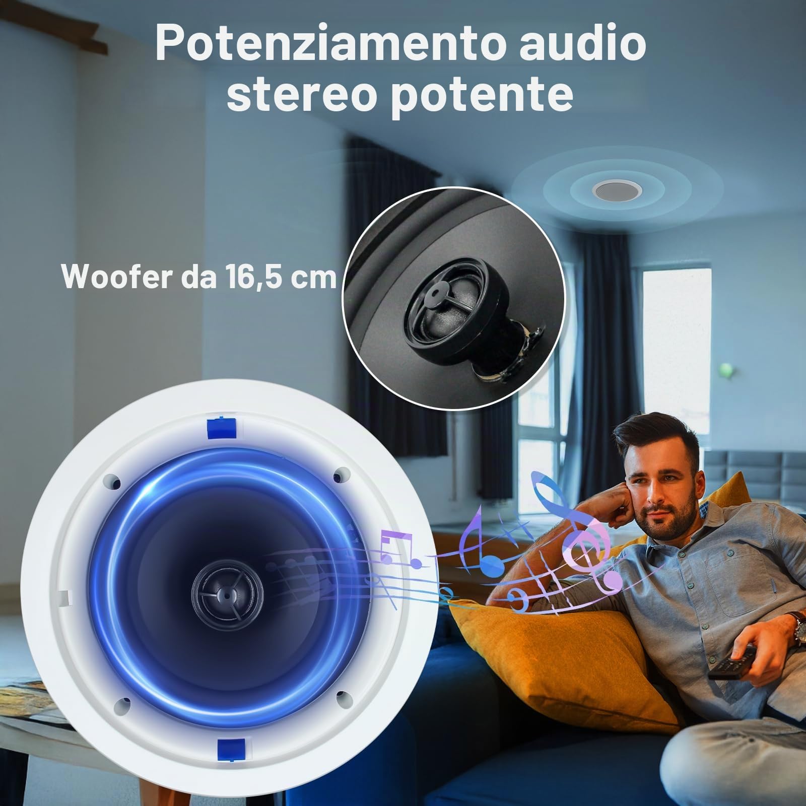 STUDIOFINIX Altoparlanti Bluetooth da 6,5 pollici 320 W a 2 vie fluttuanti per casa, bagno, cucina, ufficio con suono super-range