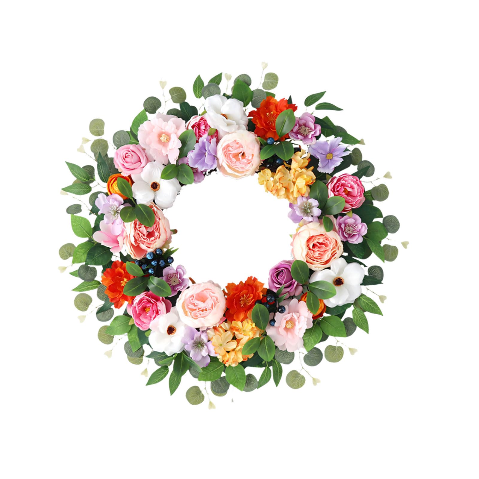 Sbshiouu Realistic Artificial Floral Wreath 55X55CM Spring Wreath Decoration for Front Door Garden Wedding Birthday Decoration Artificial Flower