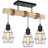 Chandelier Ceiling Light Fixture&comma; 3-Light Semi Flush Mount Ceiling Lights with Metal Cage Lampshade&comma; Pendant Lighting with Solid Wood for Bedroom&comma; Dining Room&comma; Living Room&comma; Kitchen&comma; Office