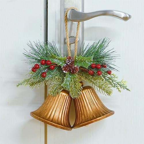 Miniatura 4 de Campanas de Navidad doradas, decoración de campanas de Navidad con cuerda colgante de yute, campanas rústicas de metal dorado para decoración de