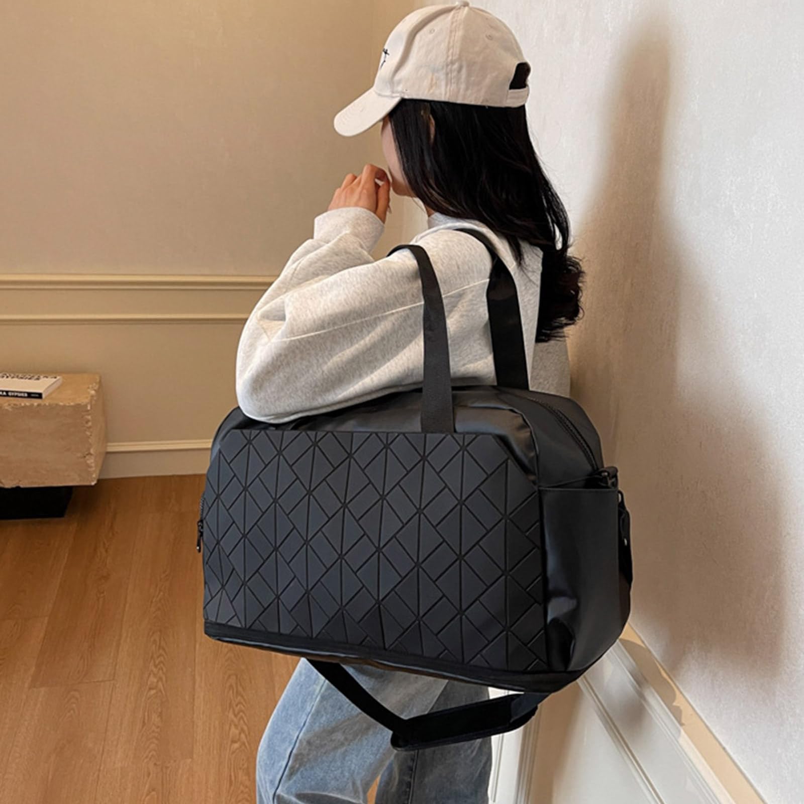 Elegante bolsa de viaje de gran capacidad con separación en seco y húmedo y compartimento para zapatos para gimnasio, deportes y, Silver