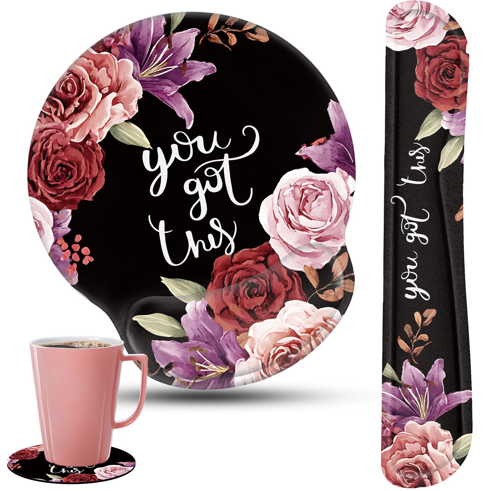 Keyboard Wrist Rest and Mouse Pad Wrist Support Set with Coasters,Ergonomic Gaming Mousepad for Home Office Working Studying Easy Typing & Pain Relief