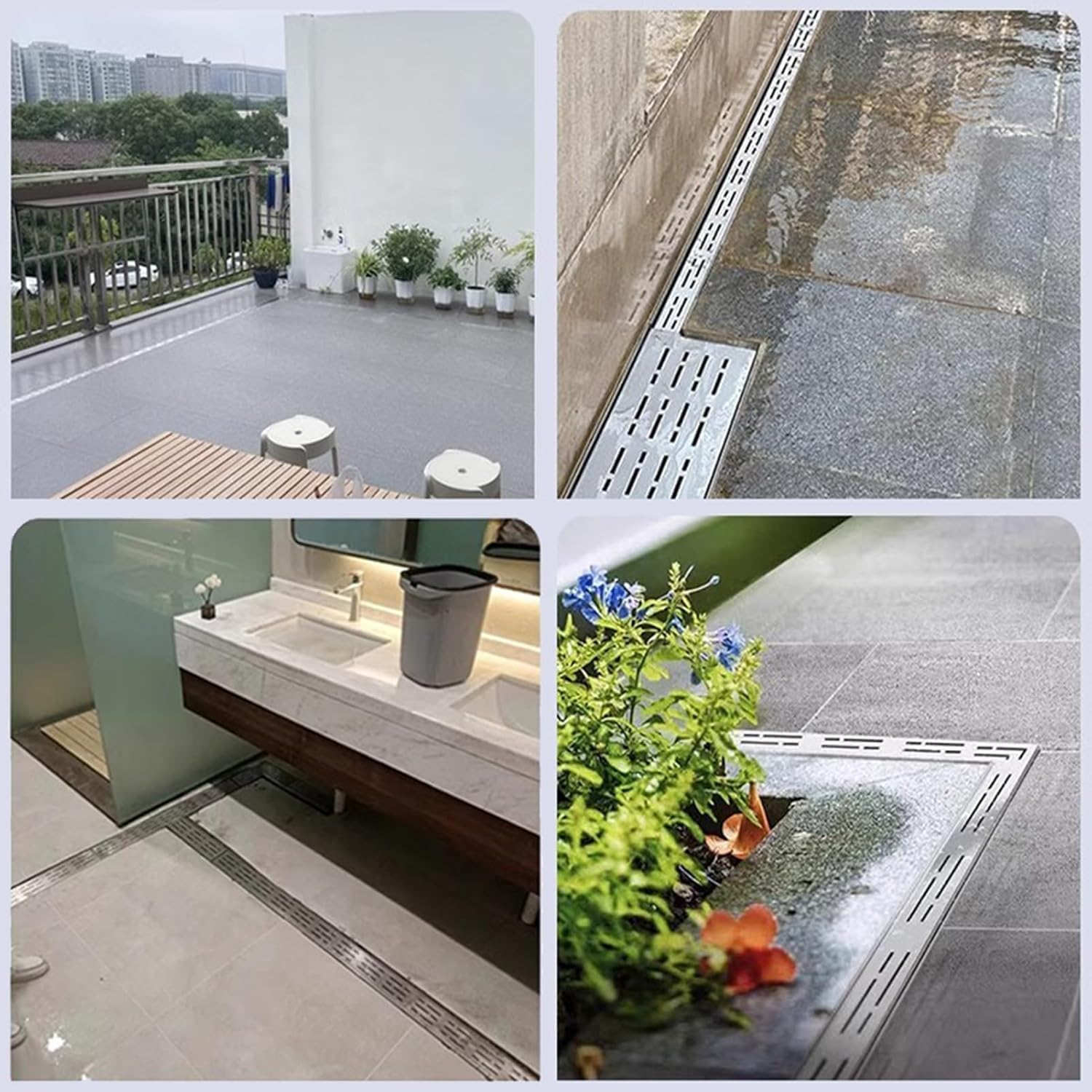 Rynna drenażowa do cienkiego patio, zestaw odpływowy do rowów ogrodowych ze stali nierdzewnej na podwórko, rozdzielacz wody do rynn drenażowych, 25 × 10 × 4 cm