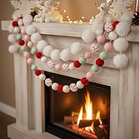 Vista 5 de Buryeah Guirnalda de bolas de fieltro de Navidad, guirnalda de pompones de 11.8 pies de largo, 32 bolas, 8 guirnaldas de caramelo de menta
