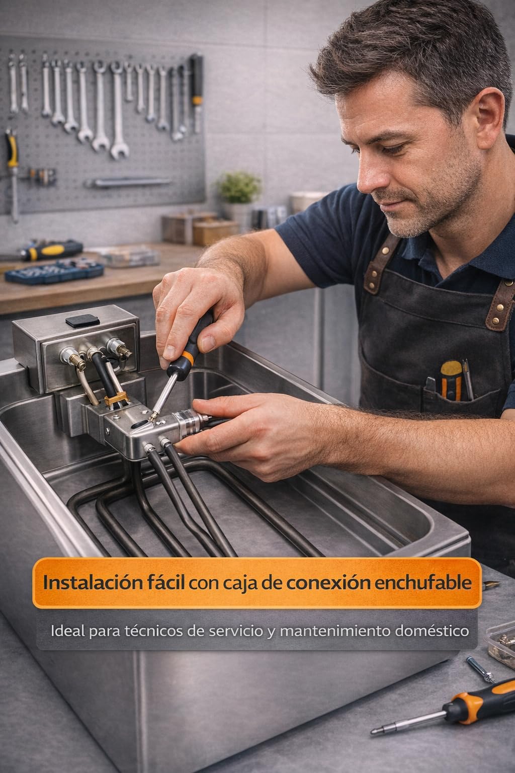 RO Linea Blanca ® Resistencia Freidora 3200W 230V Con Caja Conexion Tipo Enchufe Repuesto Inmersion Compatible con Jemi J6 N10 Serie 600 Medidas 355x195mm Tubo 8mm Calentamiento Rapido Hosteleria