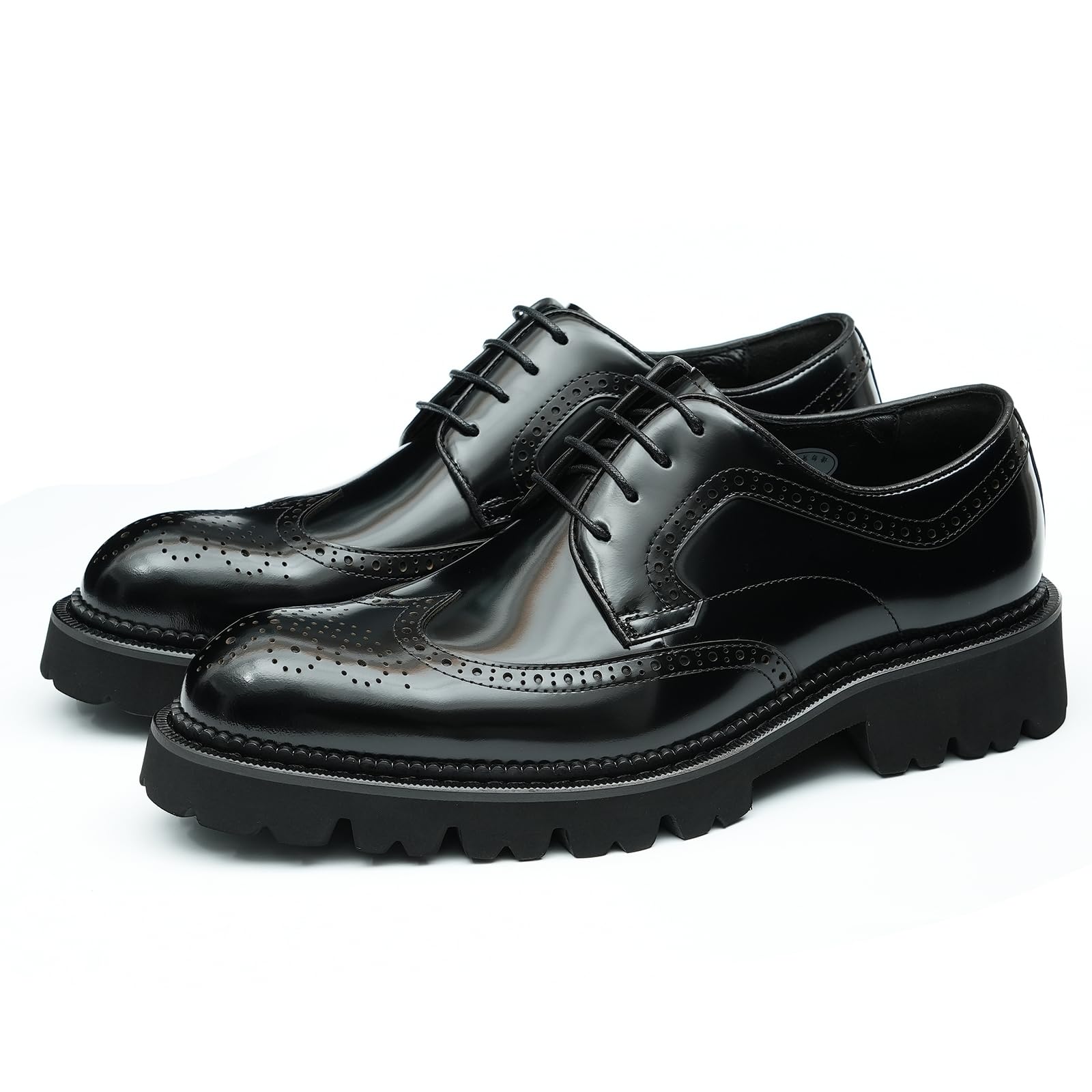 Genérico Brogues en Cuero Charol con Suela Gruesa para Hombres Zapatos de Vestir Formales con Cordones