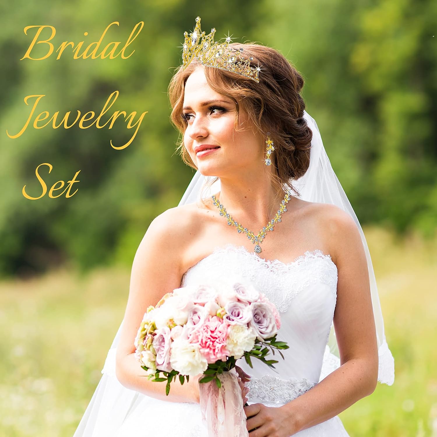 3 Pieces Baroque Queen Crown Set, Tiara Earrings Necklace Crystal Headband Tiaras and Crowns for Women Bridal Wedding Jewelry Halloween Prom Birthday Party Hair Costume Accessories