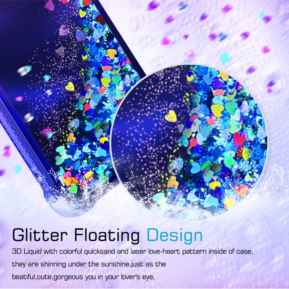 LeYi Cover Con Brillantini Per Xiaomi 14T/14T Pro, Custodia Rigida + Vetro Temperato, Effetto Glitter Smerigliato, Viola/Blu - 4