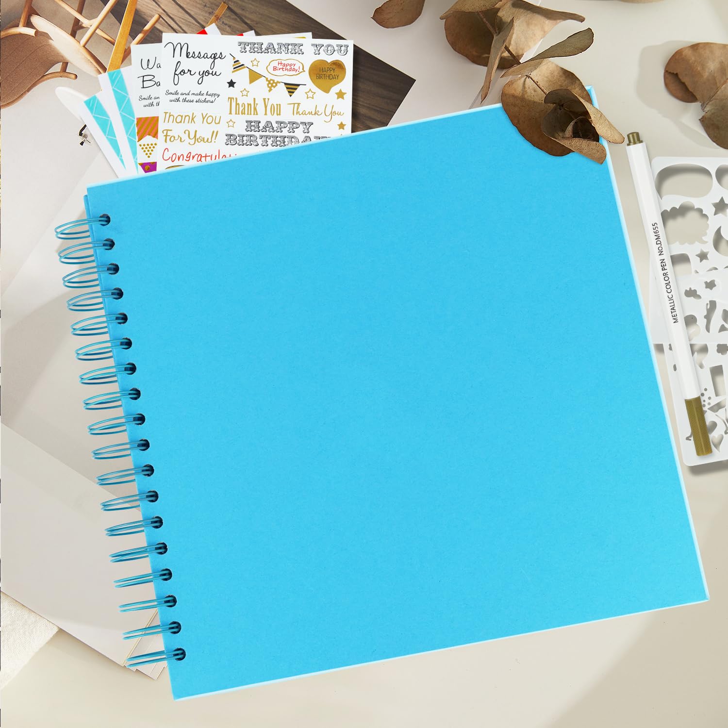 Miaikoe DIY Scrapbook Album 25.5x25.5 cm Hardcover Kraft Blank Paper Scrap Book with 20 Sheets Memory Book for Family Wedding Photography Anniversary (Blue) - Image 2