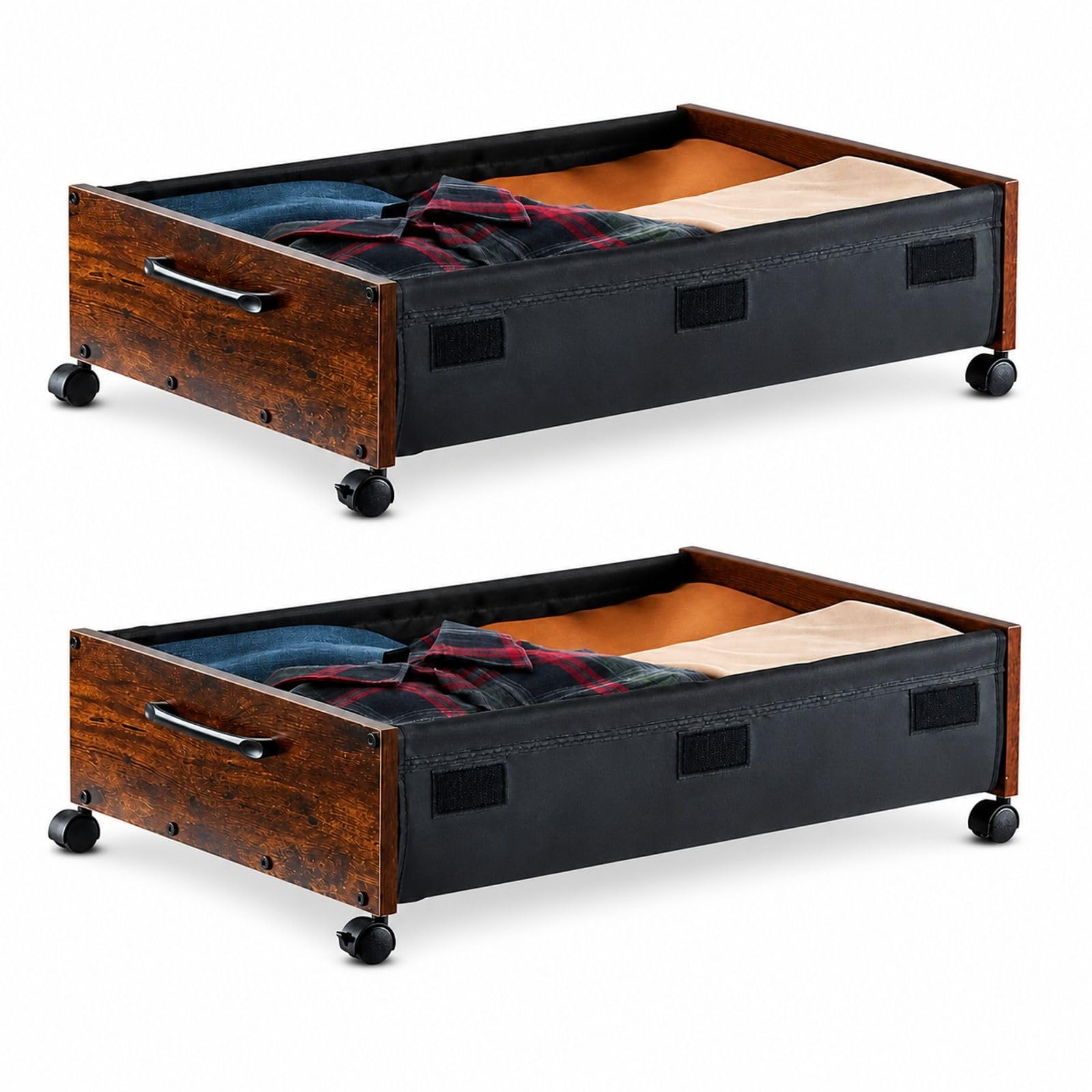 2 Unterbett-Aufbewahrungstaschen mit feststellbaren Rollen, mobile Organizer für Kleidung, Schuhe und Decken