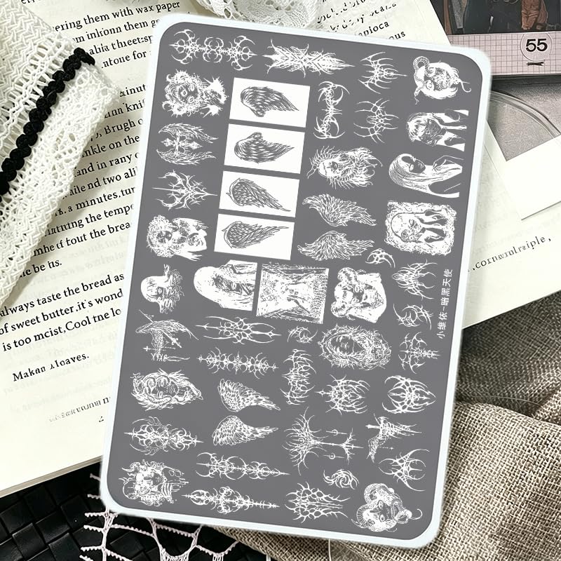 Gothic Dark Angel Nail Art Stamping Plate, Wings and Demon Designs, Transfer Template, 15cm x 10cm