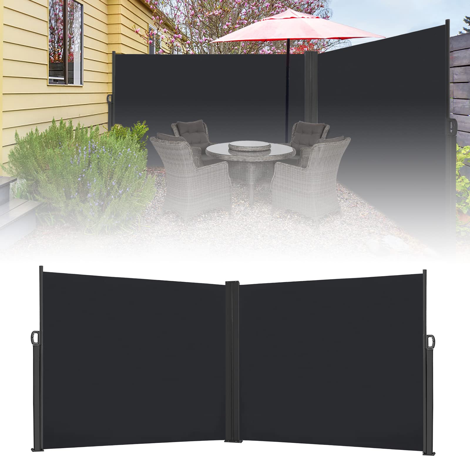 Store latéral extensible gris foncé 200x600 cm pour balcon et terrasse résistant