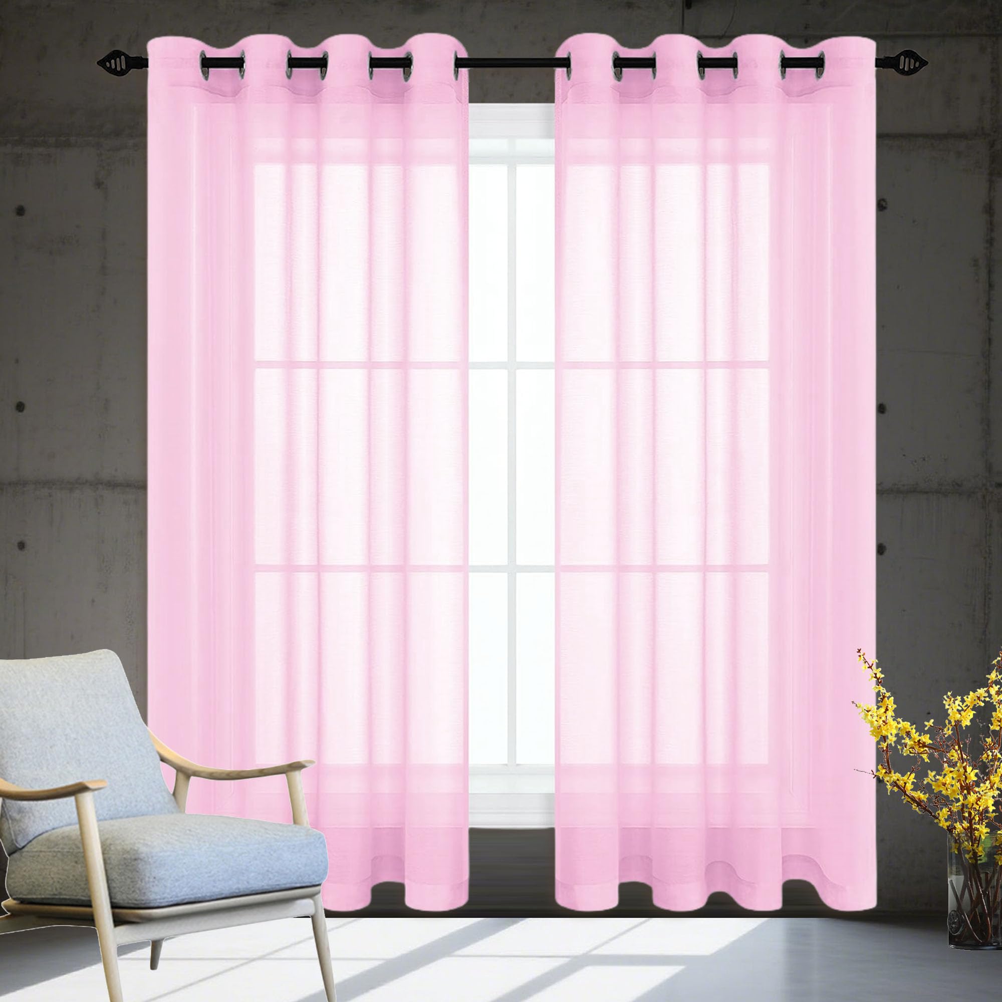 Rideau voilage rose haut de gamme 260 x 275 cm au tombé fluide pour grands vitrages de maison