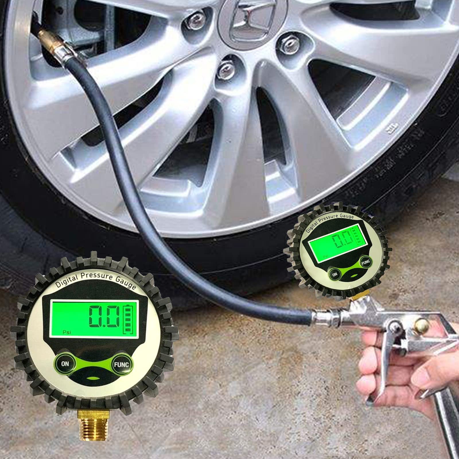 Misuratore Pressione Auto Moto Bici Manometro Manometro Con Connettori Inferiori E Protezione In Manometro Digitale Pressione - 9