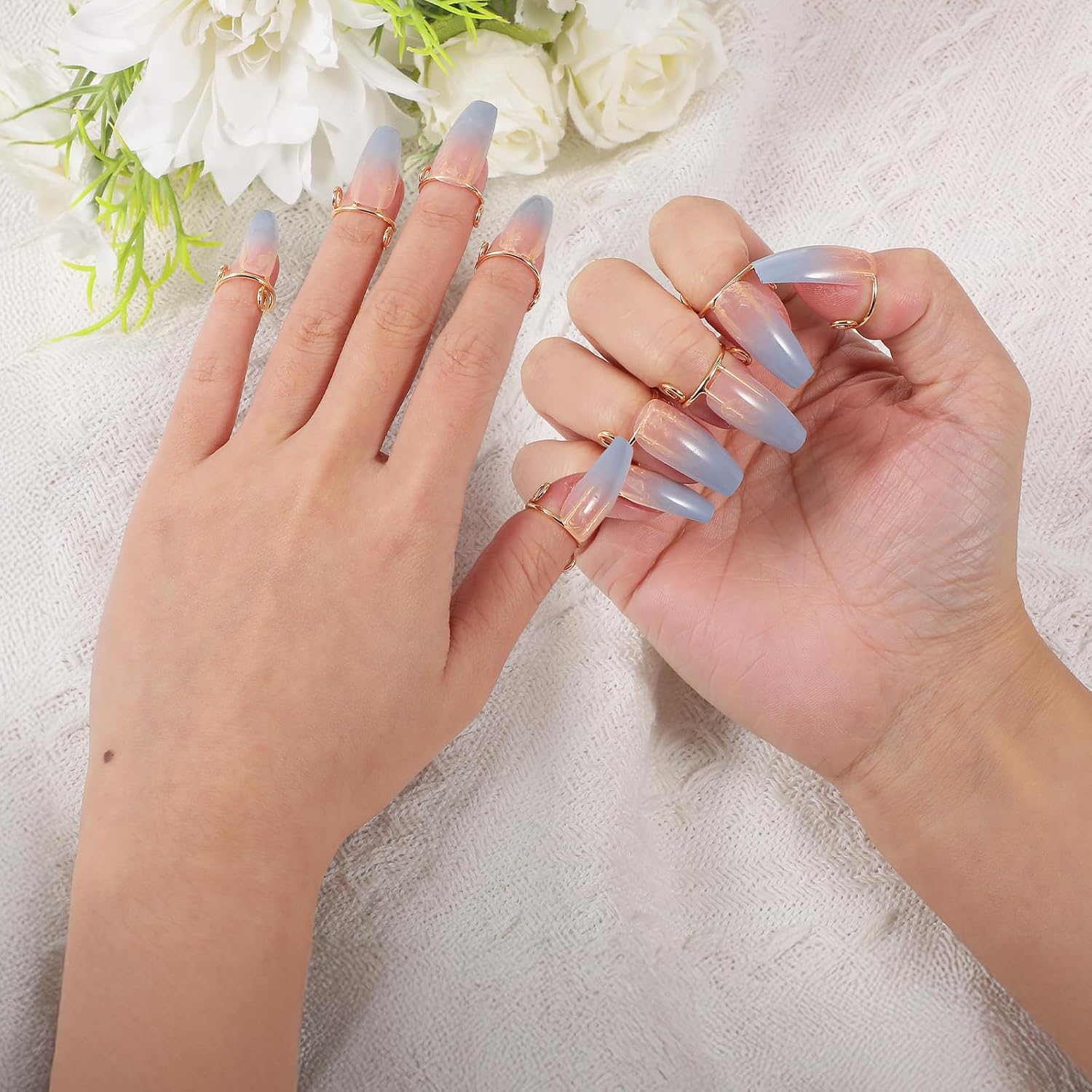 20 Pcs Nail Rings Set With 120 Adhesive Tabs - Wudu Nail Ring No Glue - Gold And Silver Metal Fingernail Rings For Press On Nails And Nails Art Decoration