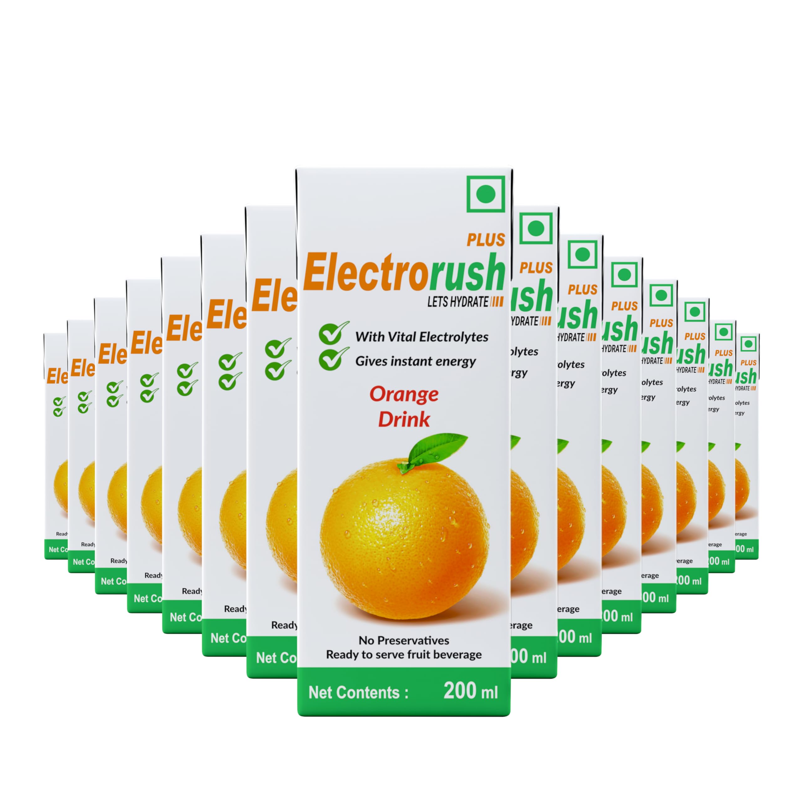 Electrorush Plus Ready to drink | With Vital Electrolytes | Energy Drink | Orange Flavoured | Pack of 15 (200ml each)