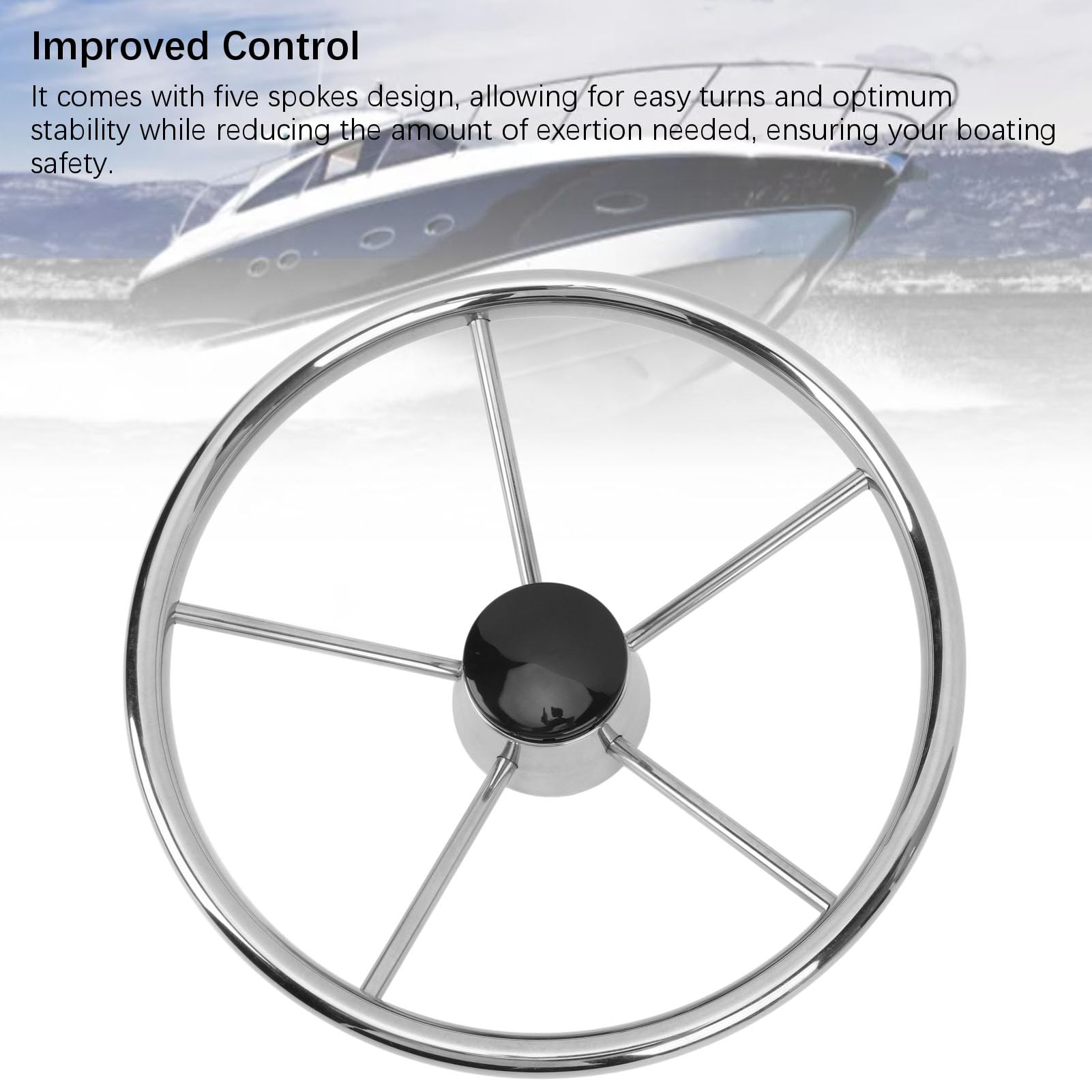 Generic 13-1/2 Zoll Marine-Lenkrad, Elegantes Poliertes Finish für Boote, Yachten, Schiffe, 5-Speichen-Edelstahl
