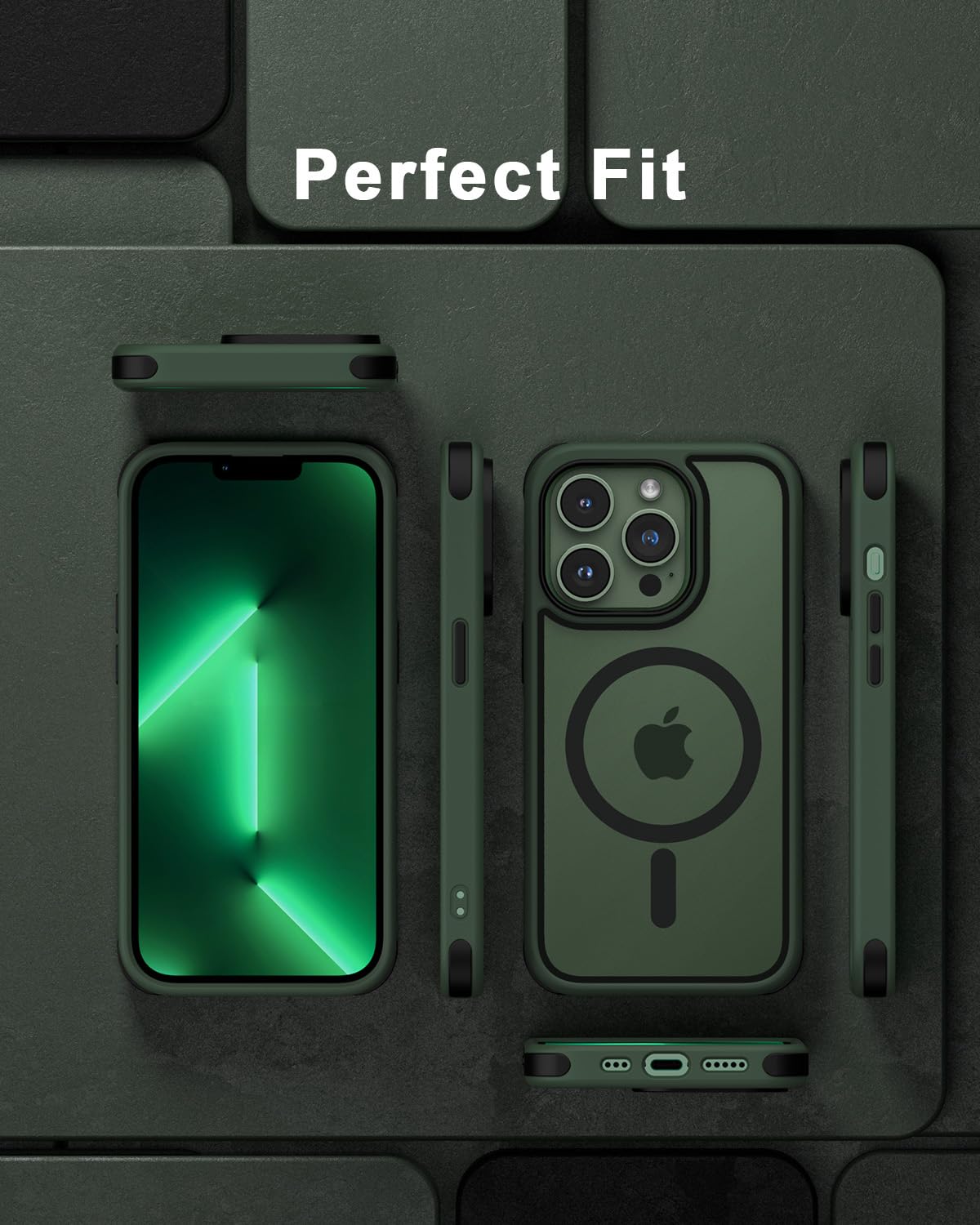 GOODVISH Custodia Magnetica Per IPhone 13 Pro Con Supporto Integrato - Antiurdo Sottile, Rigida Opaca, Verde, Compatibile Con MagSafe - 2