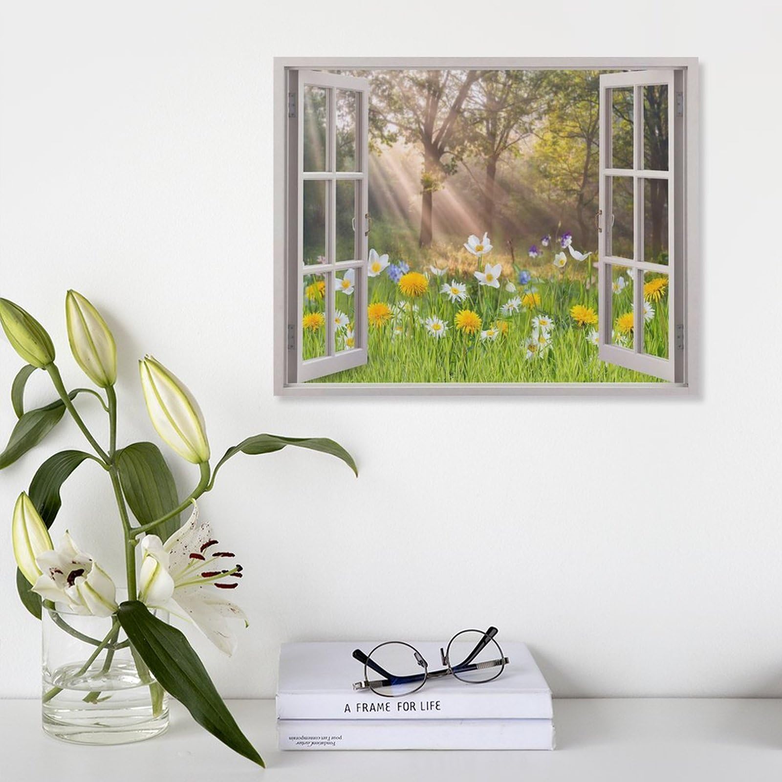 Amazon.co.jp: 絵画 窓の外の野の花畑の森インテリア 絵画 静かな庭園