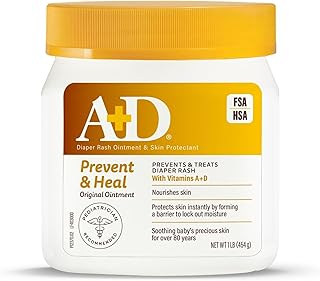 A+D Original Diaper Rash Ointment, Prevents & Protects Diaper Rash, Moisturizes & Heals Dry Skin With Vitamins A&D, 16oz Jar