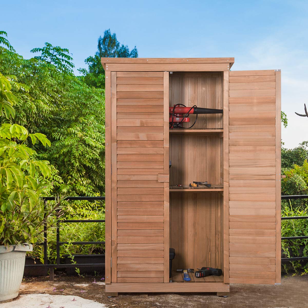 Safstar Outdoor Storage Shed, Wooden for Garden Yard Pool Patio