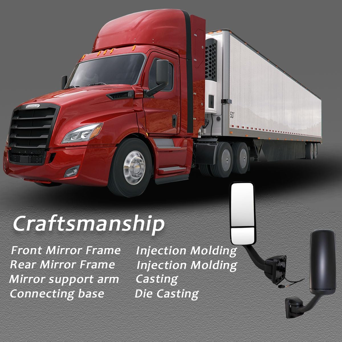 Door Mirror for FREIGHTLINER CASCADIA, Driver Side Black Heated & Motorized Door Mirror Assembly for FREIGHTLINER CASCADIA 2008-2017 (Painting (Black), Left)