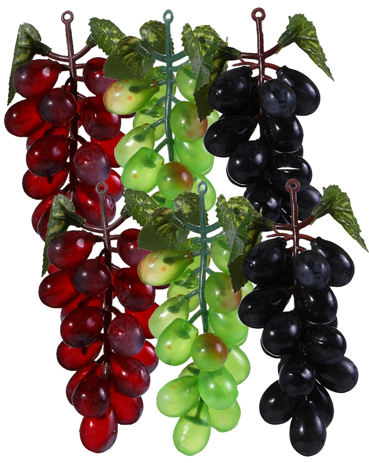 Liobelon 6 Bunches Plastic Fake Grapes, Artificial Red Green Black Grape Lifelike Fruit for Wedding Prop Basket Display Kitchen Decoration