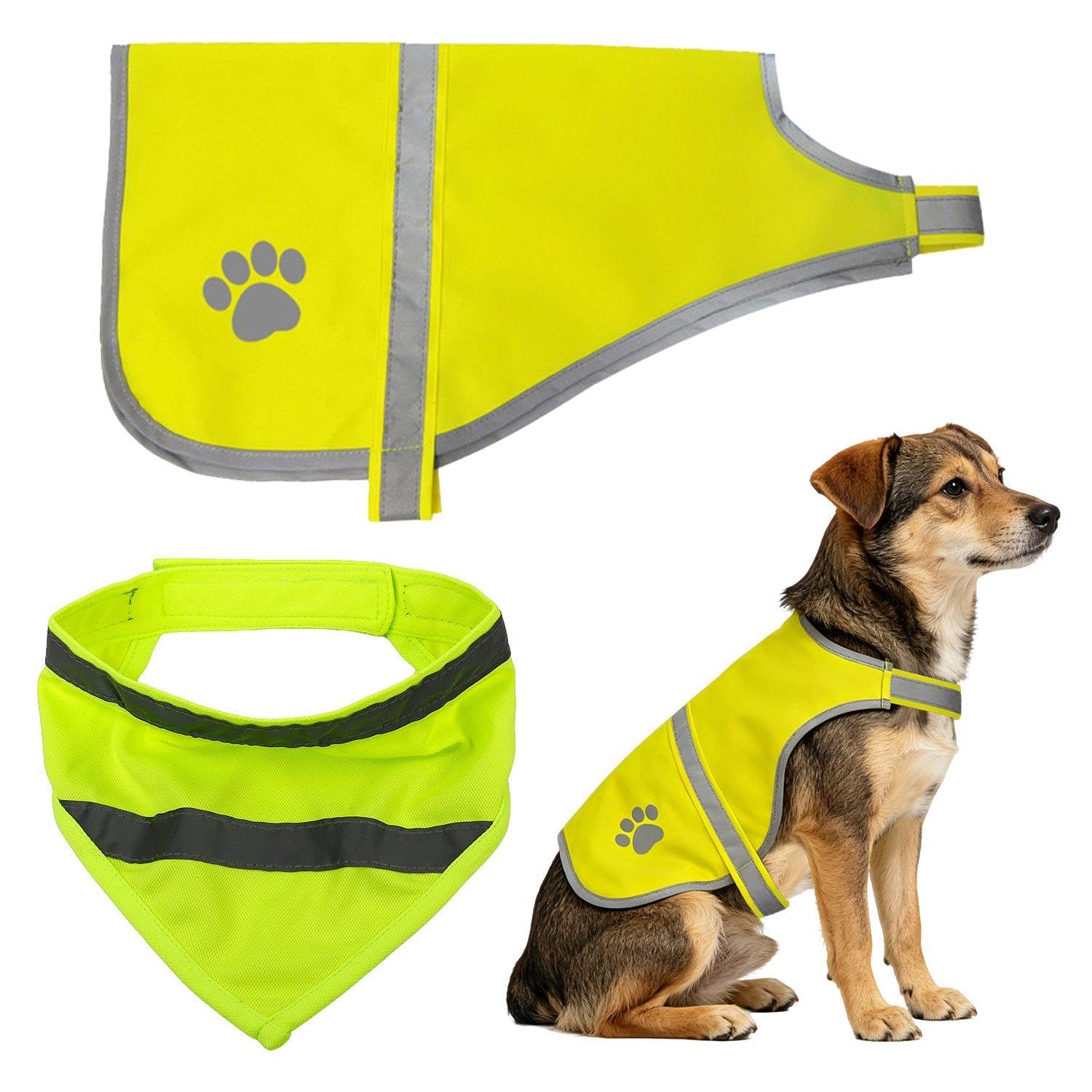 EOWVISN 1 Piece Of Pet Reflective Safety Vest And 1 Saliva Towel, High Visual Reflection Effect, Improve Night Recognition, Suitable For Walking Dogs Out, Outdoor Activity Scenes (L Size).
