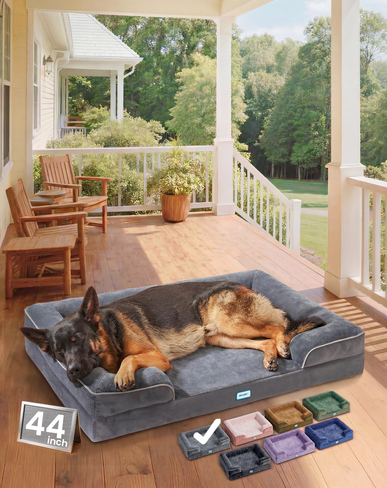 OhGeni Orthopedic Dog Bed Couch Big Cat Sofa for Extra Large Sized Pets with Memory Foam, Machine-Washable Waterproof Removable Cover, Soft Comfortable Fabric, 44-inch (Gray)