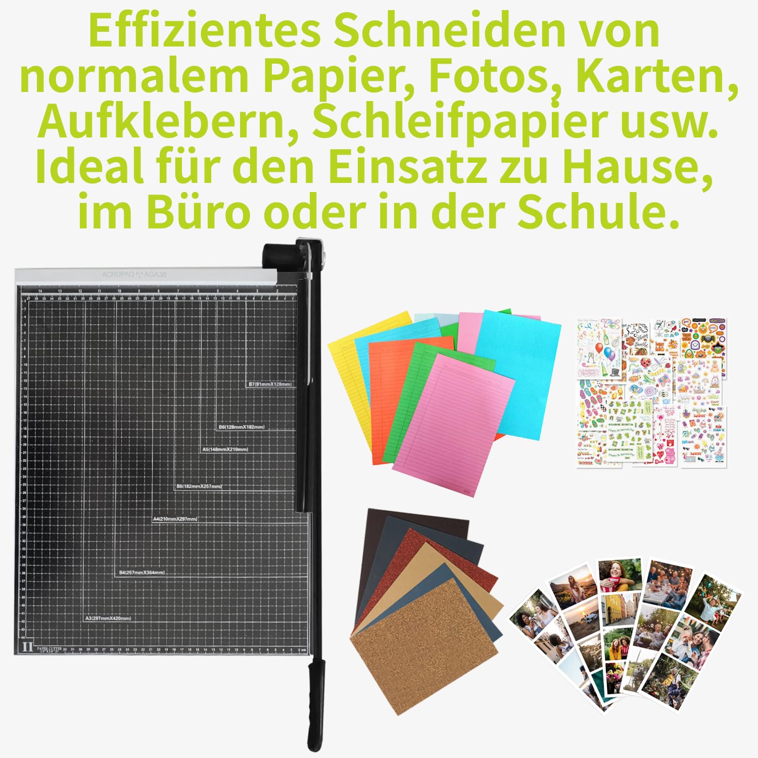 ACROPAQ Papierschneider A3 - Für 8 Blatt Papier, Messerloses Design, Kompaktes Format - Hebelschneider, Papierschneider A4 und A3, Papierschneidemaschine