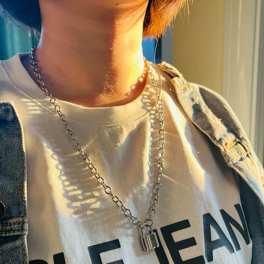 Barb Wire Choker Necklace Lock Pendant Necklace for Men Women Stainless Steel Layered Gothic Thorns Punk Chunky Chain Necklaces - Image 8