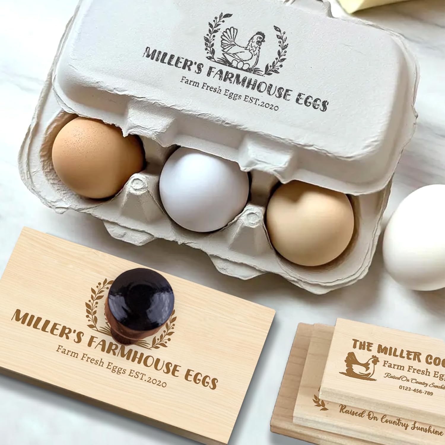 UBJVA Egg Carton Stamps Personalized Custom Farm Fresh Eggs Wooden Rubber Stamp for Farmhouse Chicken Coop Homestead
