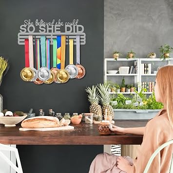 Resama Personalized Medal Holder Display Rack for Awards Ribbons - Metal Sports Race Plaques Hanger for Wall Mount Hold Up 60 Medal Hanger Display for Athlete Boy Girl Kid