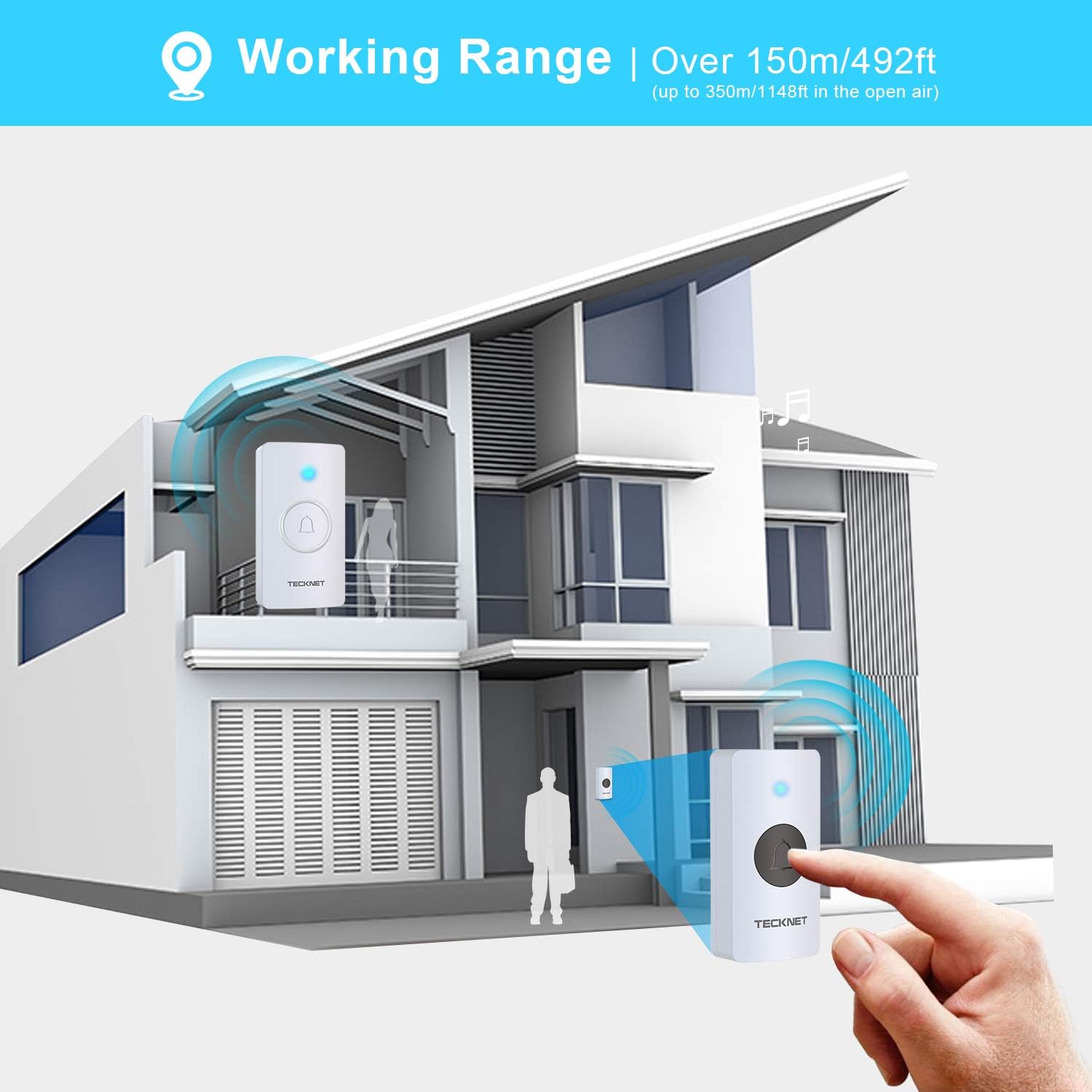TeckNet Wa628 features: 38 melodies, 4 volume levels, LED indicator