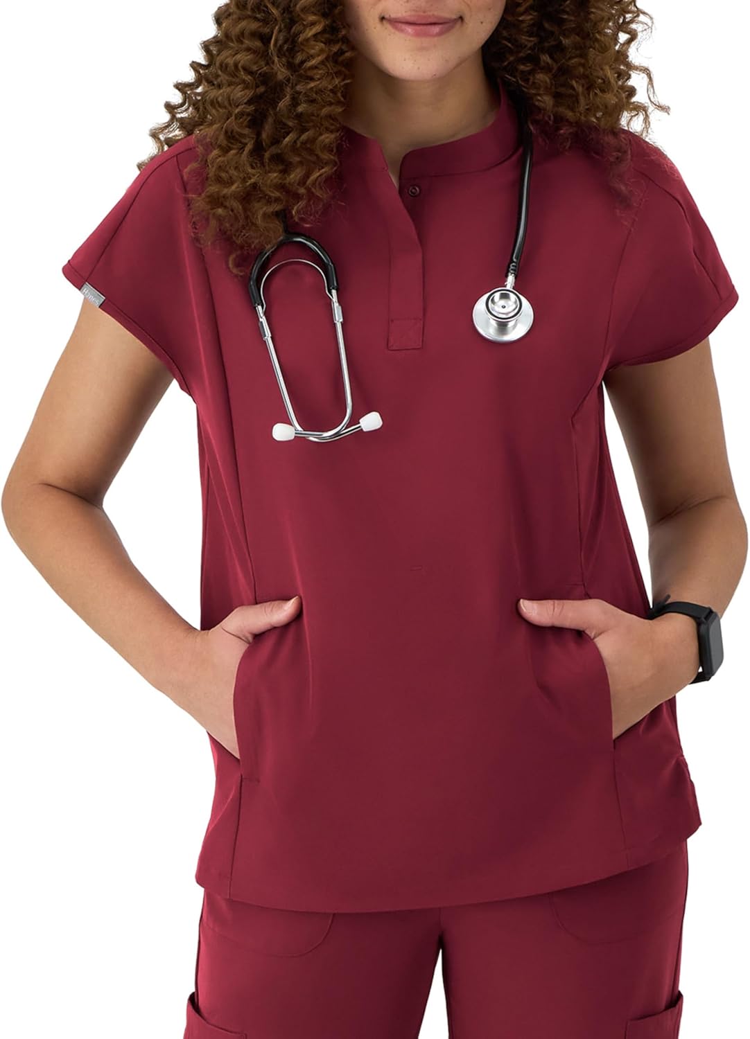 Hanes Womens Scrubs Healthcare Top with Mandarin Collar, Moisture-Wicking Stretch Scrub Shirt