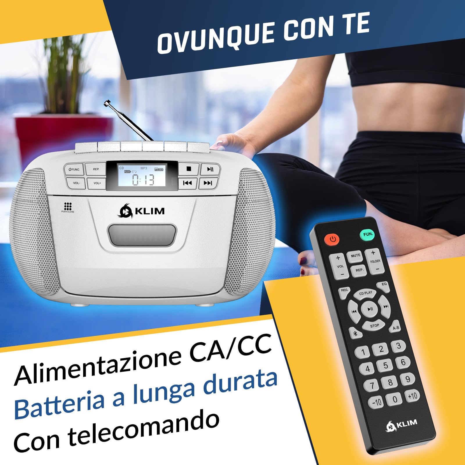 KLIM Lettore CD - Lettore Cassette Audio, AM/FM Radio Bluetooth, Stereo CD Player, Remota, Registrazione Su Nastro, USB Drive, AUX, Radio Stereo Casa Alimentazione AC/DC - Bianco