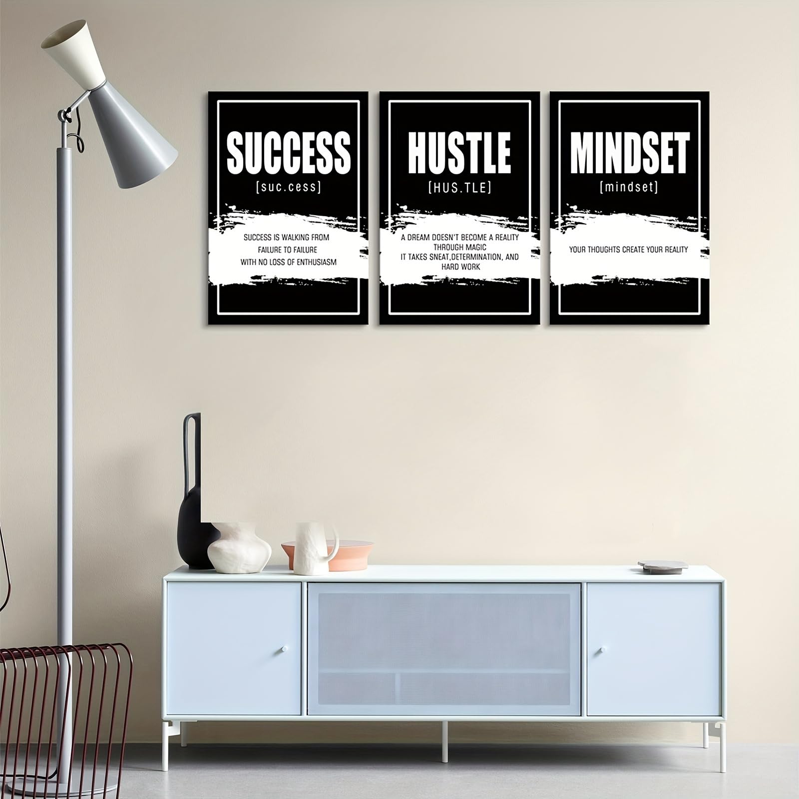 GLWDME 3 pósteres de lienzo de éxito de 40 x 50 cm, pintura de pared con cita inspiradora motivacional, para dormitorio, sala de estar, pasillo (con marco interior)